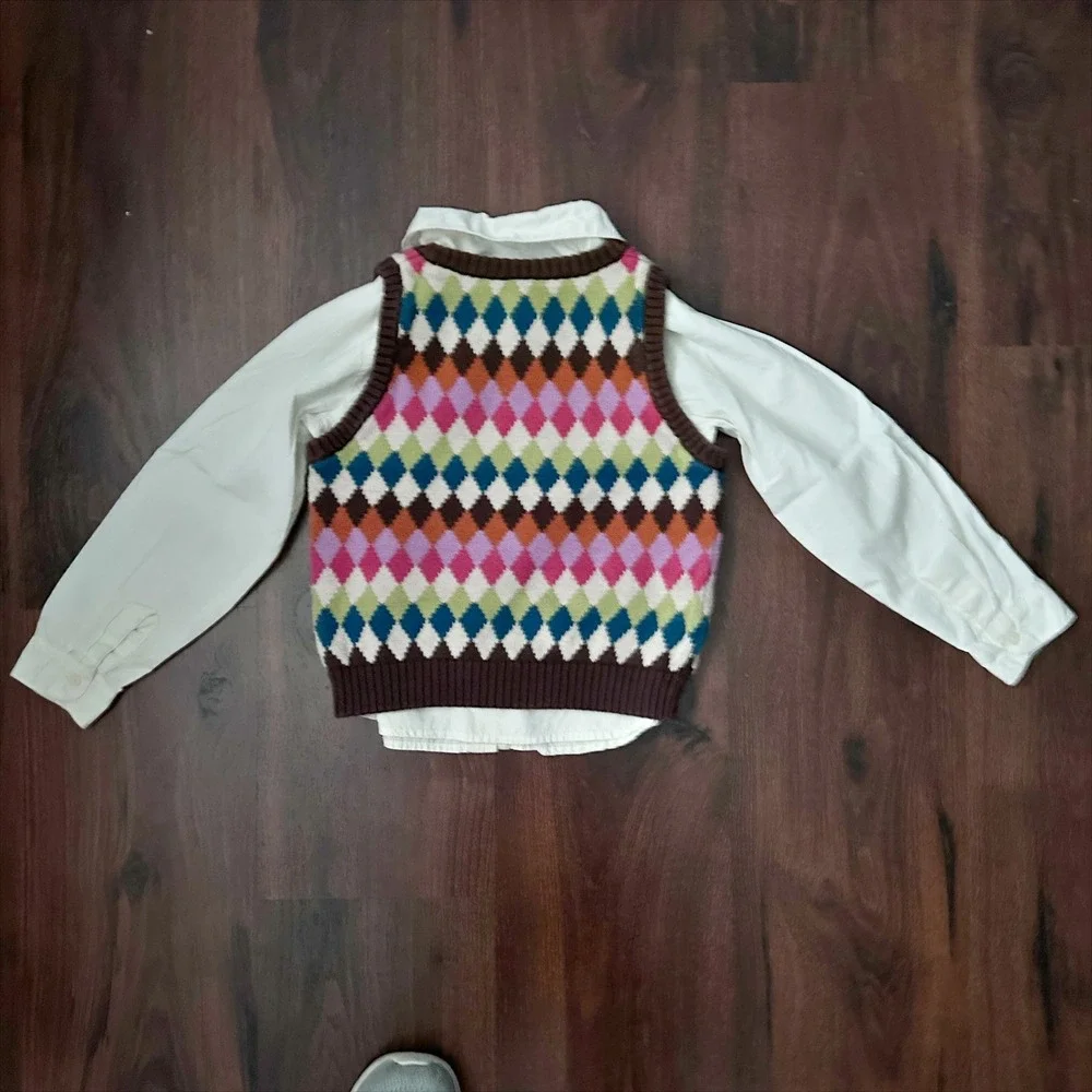 Gymboree 2-piece Cotton Long Sleeve Button Up Shirt & Sweater Vest Set Girls 7
